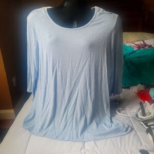 Blue Relaxed 3/4 Sleeve Tunic Top